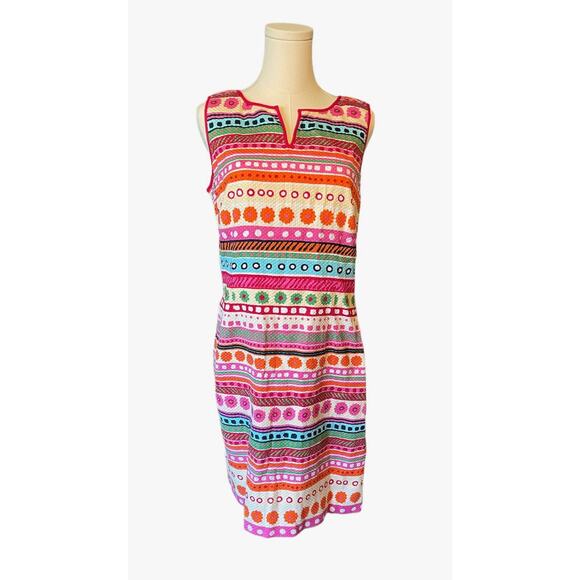 Talbots‎ Multicolor Geometric Floral Striped Jacquard Knit Sheath Dress Size 10 - Picture 1 of 7